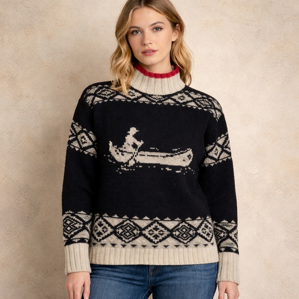 Vintage Ralph Lauren Hand Knit Sweater M Cotton Linen Canoe 90s Mock Turtleneck